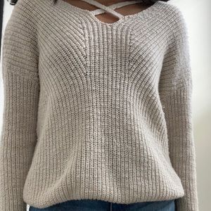 Cream cross-neck sweater originally from charlotte russe